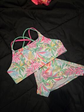 Wonder Nation Tropical Bikini Set | L (10/12) | Palm Print | NWOT